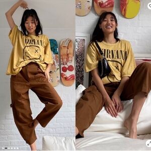 Urban Outfitters Kinley Linen High Waisted Cargo Pants Size 4 Relaxed Boho